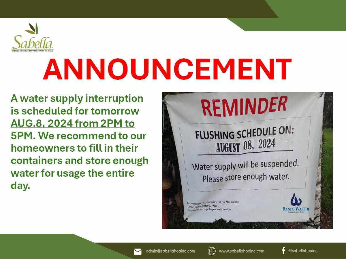 Water supply interruption expected on 8th of August 2024